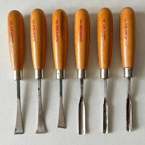 Vintage Footprint England 6 pc Wood Carving Chisel Set Woodworking Hand Tool - Picture 3 of 8